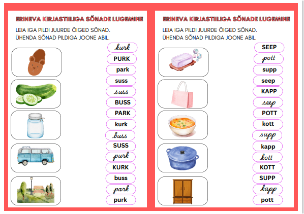 Erineva kirjastiiliga sõnade lugemine, kirjatähtedega kirjutamine (1.-2. kl) - Image 2