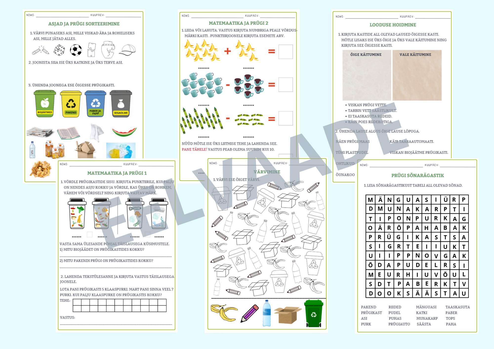 Asjad ja prügi sorteerimine (1. klass)