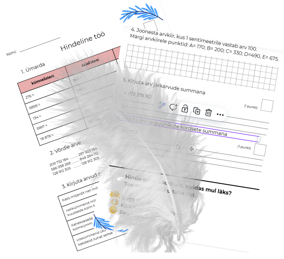 Hindeline töö - naturaalarvude ümardamine, võrdlemine, arvuna kirjutamine, järkarvude summana ning järguühikute kordsete summana kirjutamine, arvkiir