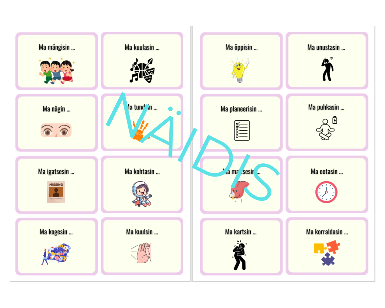 Tegevuskaardid - vaheajast rääkimiseks