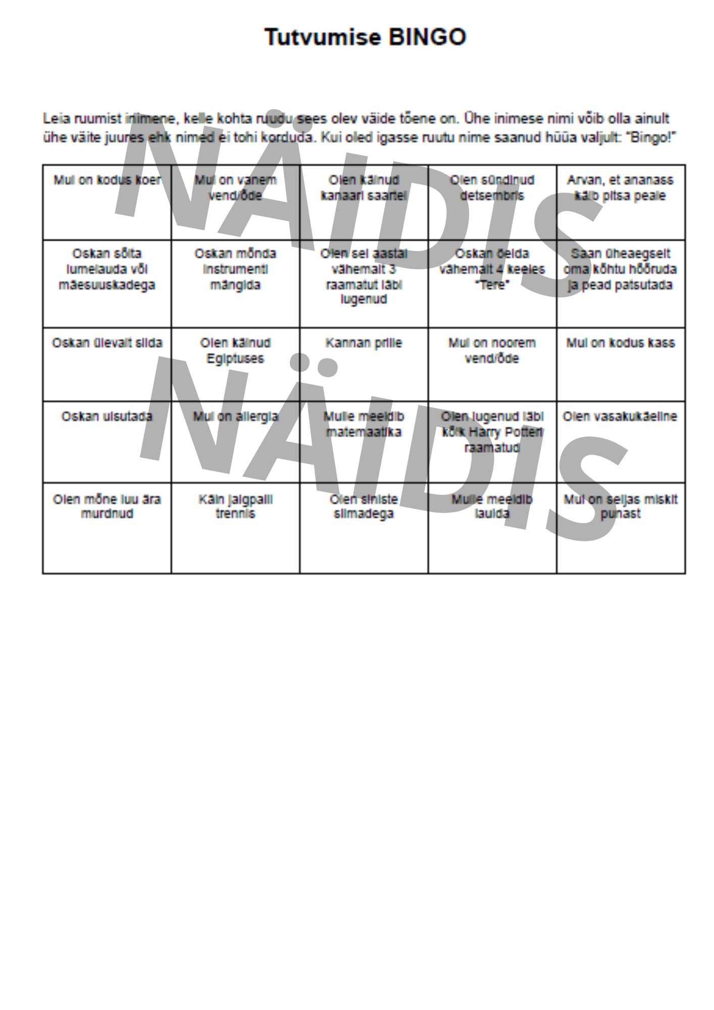 Tutvumise BINGO