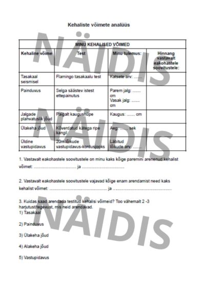 Kehaliste võimete analüüsi tööleht