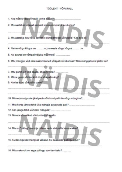 Tööleht "Võrkpall"