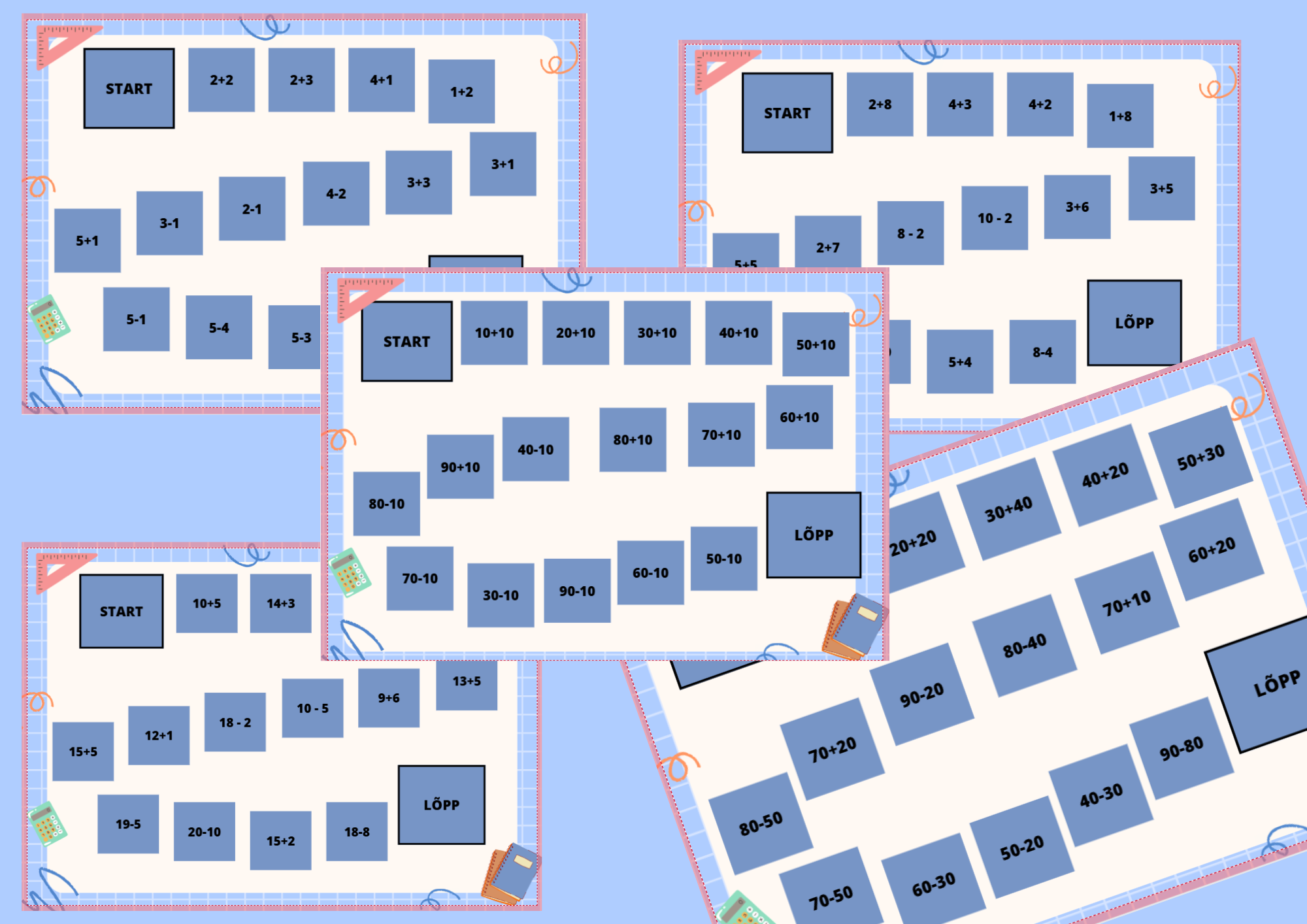Matemaatika lauamängud (5 tk- erineva tasemega)