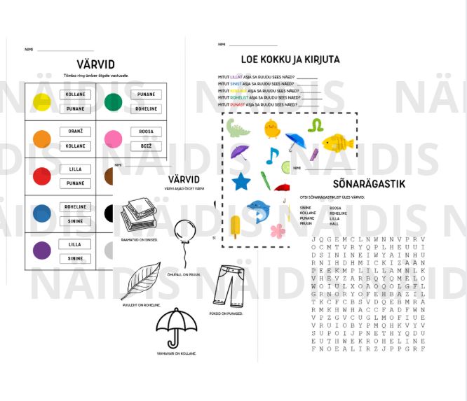 Töölehed ,,VÄRVID'' (4 erinevat töölehte)
