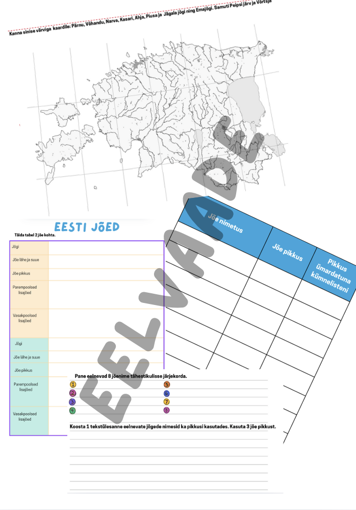 Eesti jõed - infootsing, arvutamine, kontuurkaart, tähestikuline järjekord