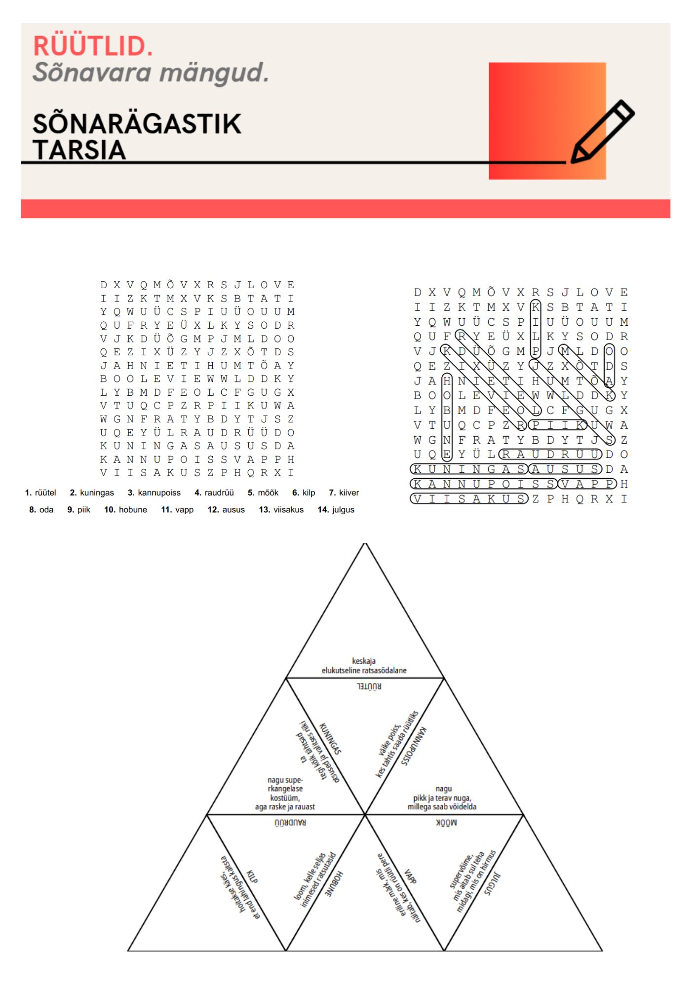 RÜÜTLID. Sõnavara mängud: sõnarägastik ja tarsia