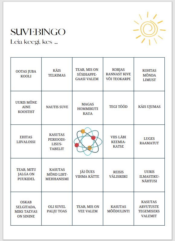 Suvebingo loodusainete tundi