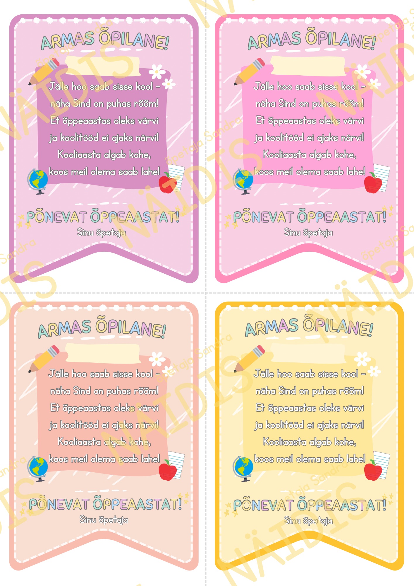 SOOVISEDELID ÕPPEAASTA ALGUSEKS