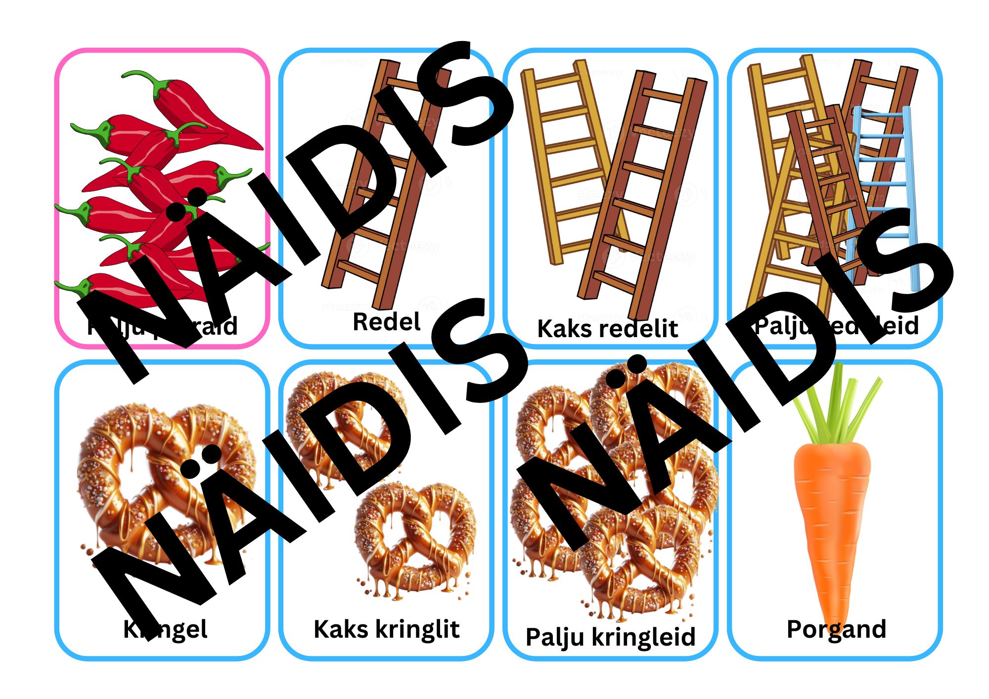 Kaardimäng ainsuse omastava ja osastava ning mitmuse osastava käände harjutamiseks