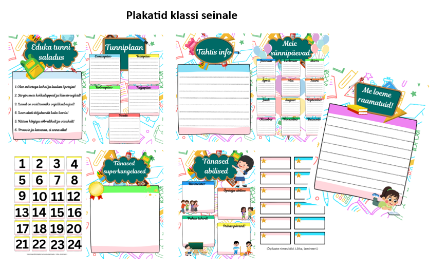 Plakatid klassi seinale (komplektis 9 lk)
