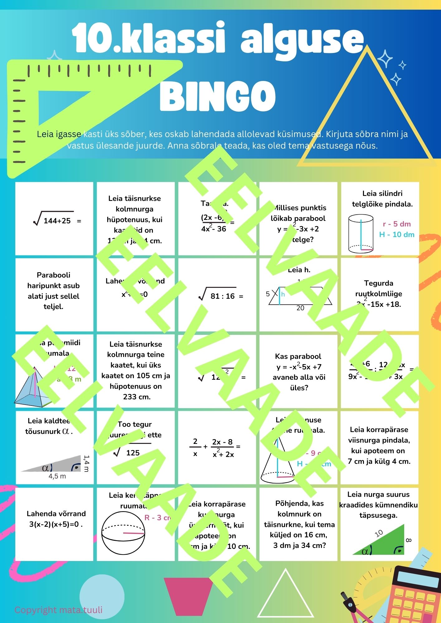 10. klassi alguse BINGO