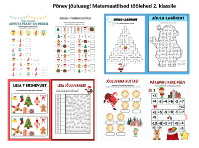 Jõuluteemalised lisatöölehed matemaatikas 2.-3. klassile