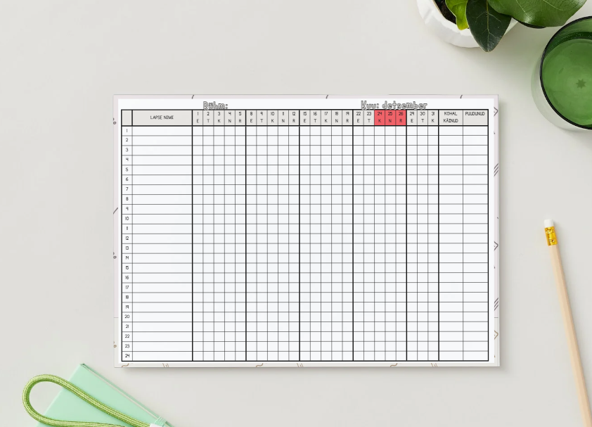 Lasteaia kohalkäimise tabel