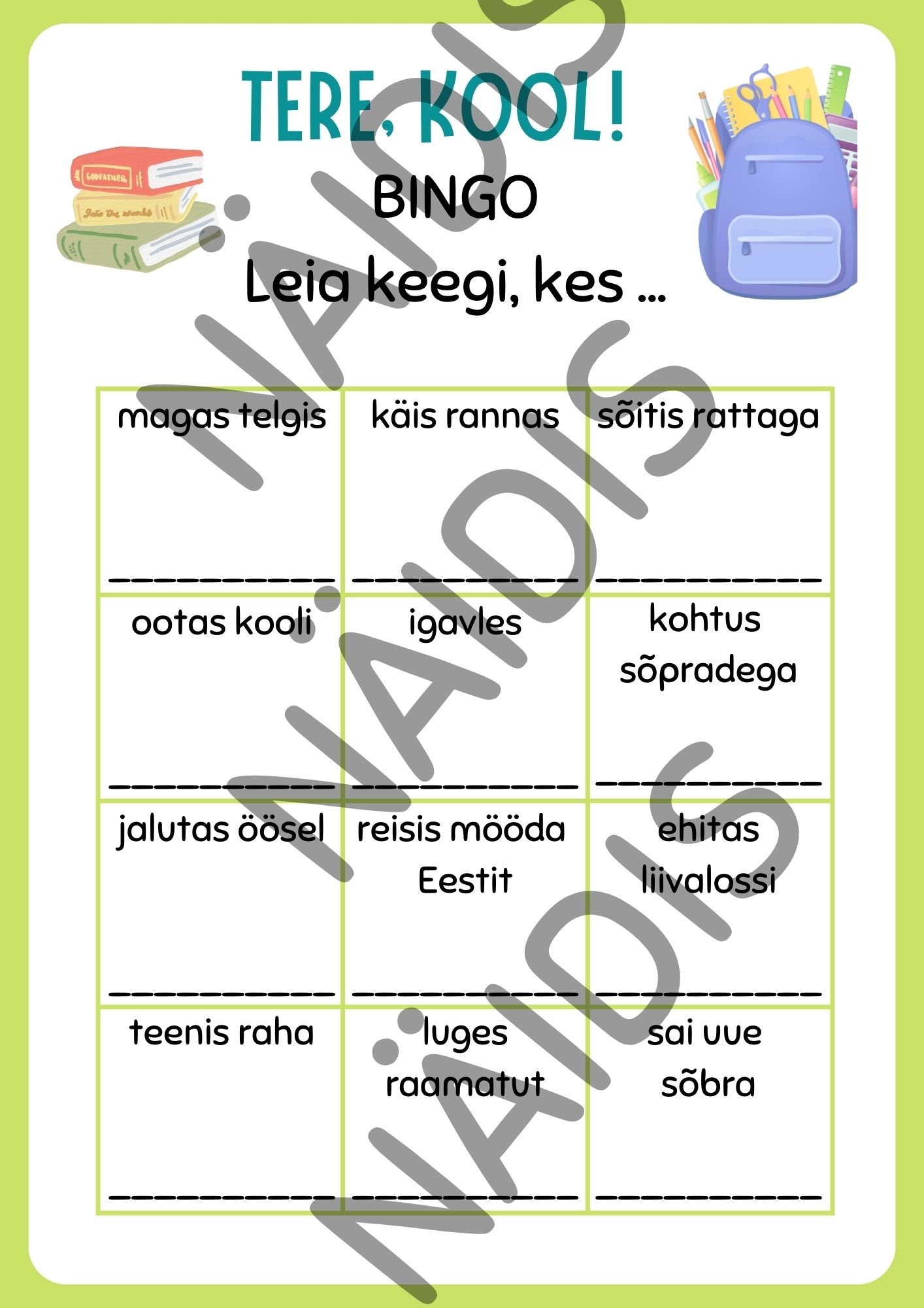 Tere, kool! BINGO