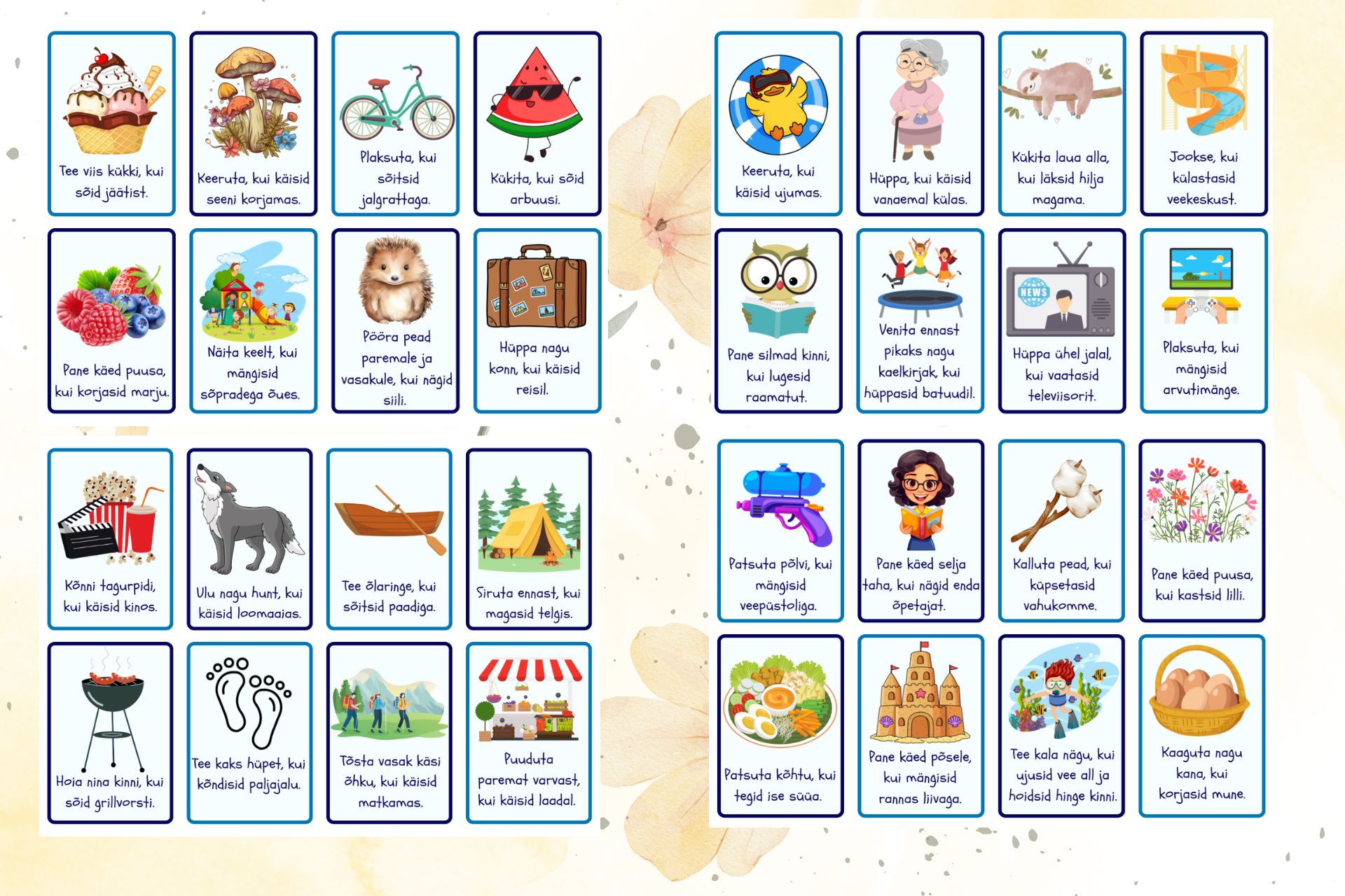 Tegevuskaardid "Minu suvevaheaeg"