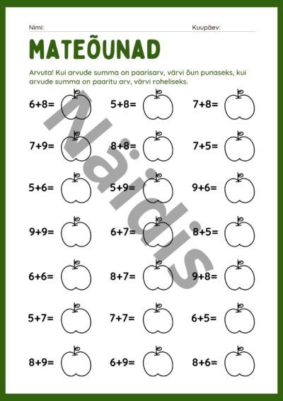Liitmine ja lahutamine 20 piires üleminekuga