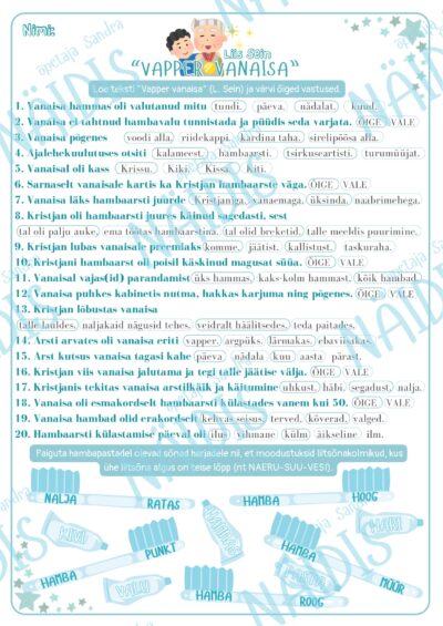 “VAPPER VANAISA” (L. Sein) FUNKTSIONAALSET LUGEMISOSKUST ARENDAV LUGEMISTEST-TÖÖLEHT