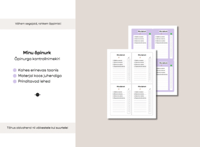 Minu õpinurk – õpikeskkonna kontrollnimekiri