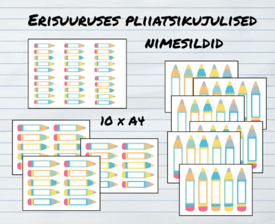 Erisuuruses pliiatsikujulised nimesildid