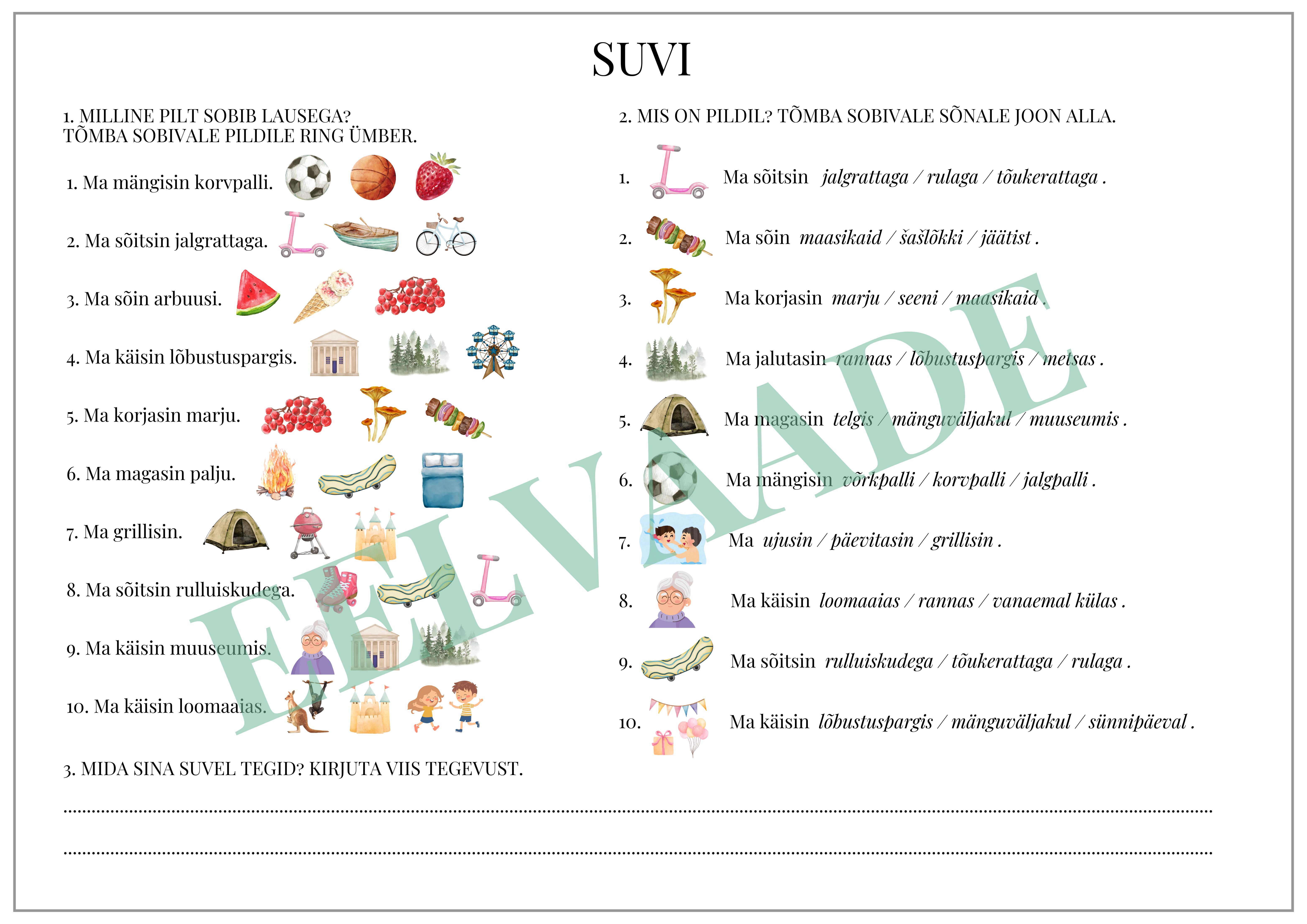 "Suvi - sõnavaraülesanded"