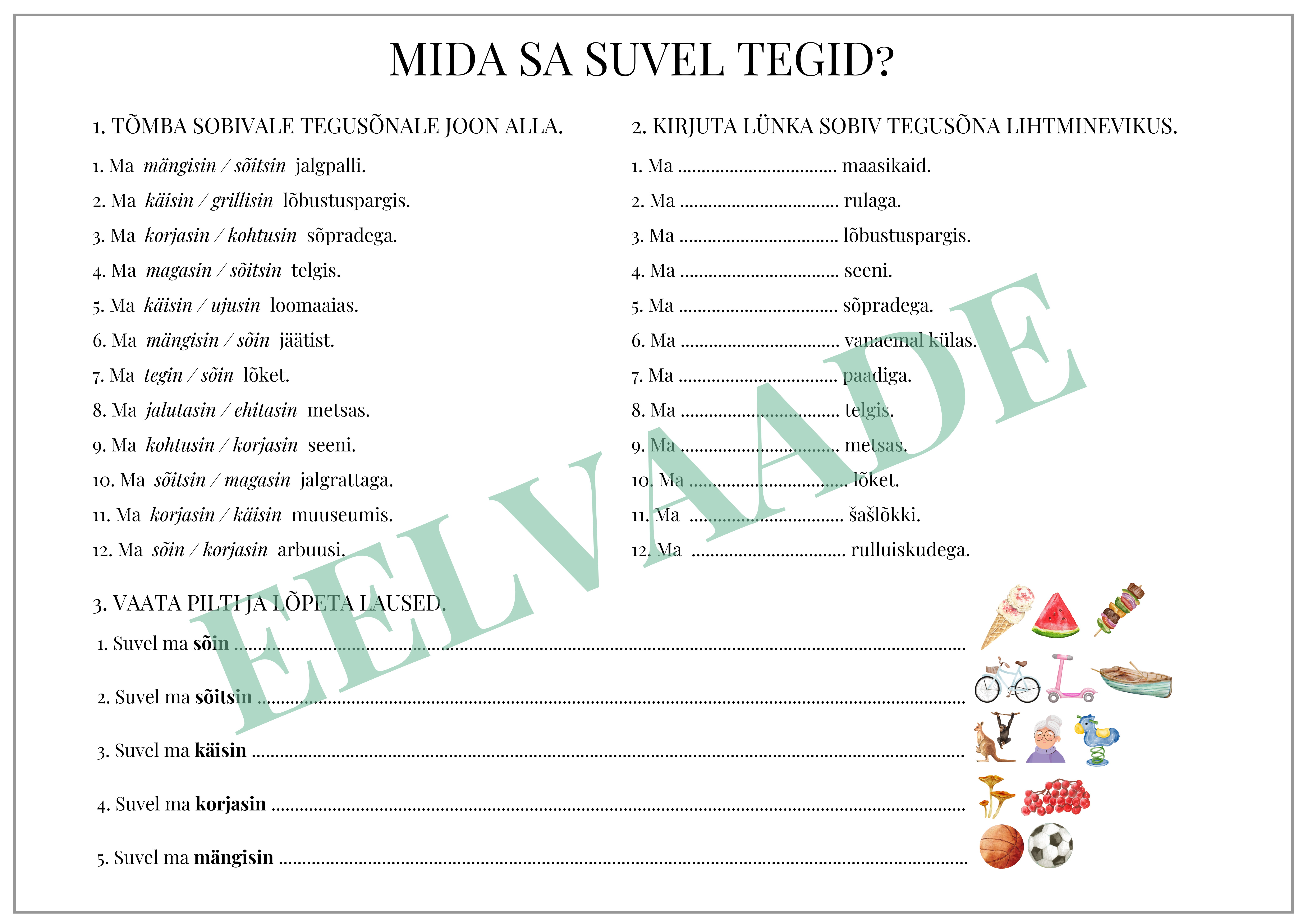 "Suvi - sõnavaraülesanded (mida sa suvel tegid?)"