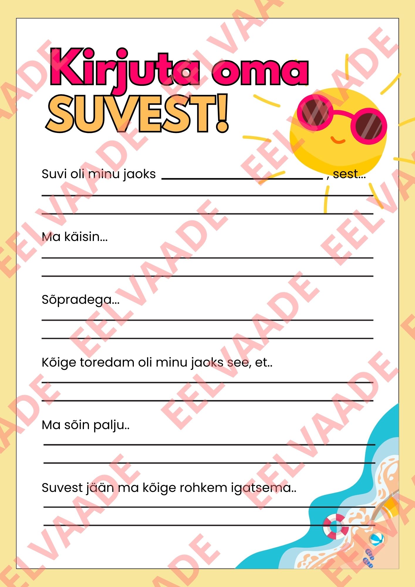 Kirjuta oma suvest - tööleht lausete lõpetamisega