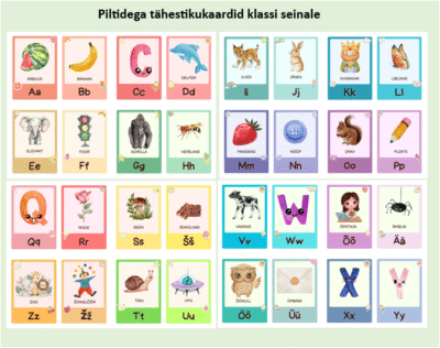 Piltidega tähestikukaardid klassi seinale
