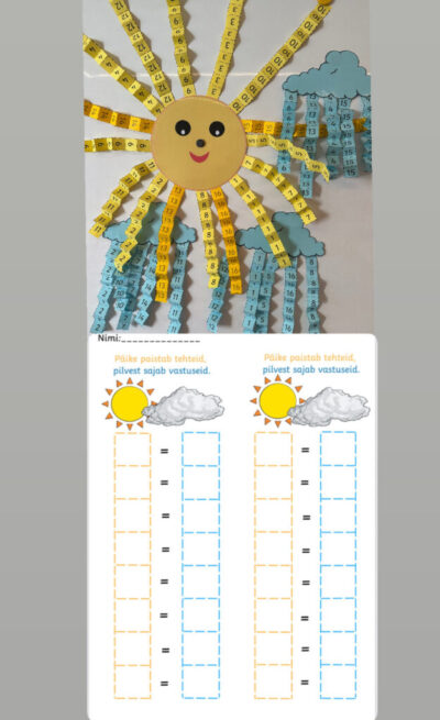 Matemaatiline aktiivõppe, korrutamine "päike paistab tehteid, pilvest sajab vastuseid"