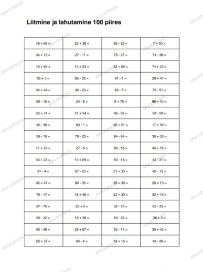 Liitmine ja lahutamine 100 piires