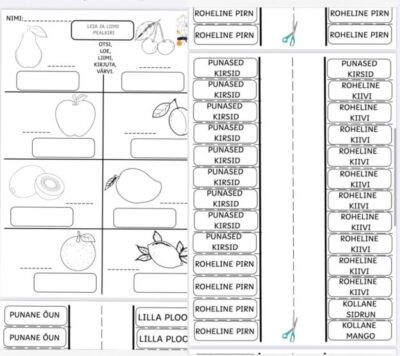 Liikumist soodustav tööleht "puuviljad"