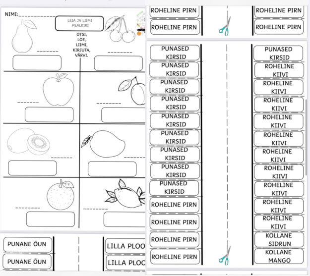 Liikumist soodustav tööleht "puuviljad"