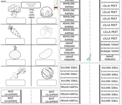 Liikumist soodustav tööleht "köögiviljad"