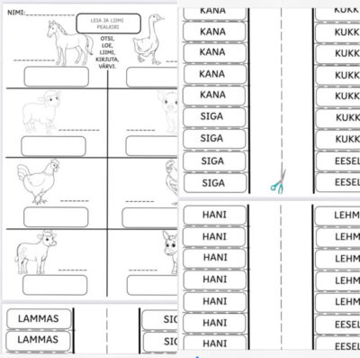 Liikumist soodustav tööleht "koduloomad"