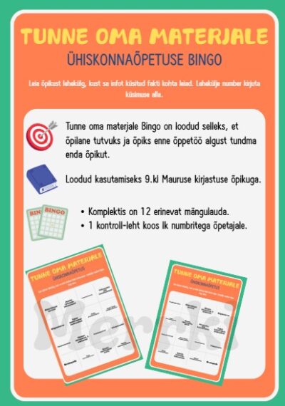 9.kl Ühiskonnaõpetuse BINGO "Tunne oma materjale" Mauruse õpiku juurde