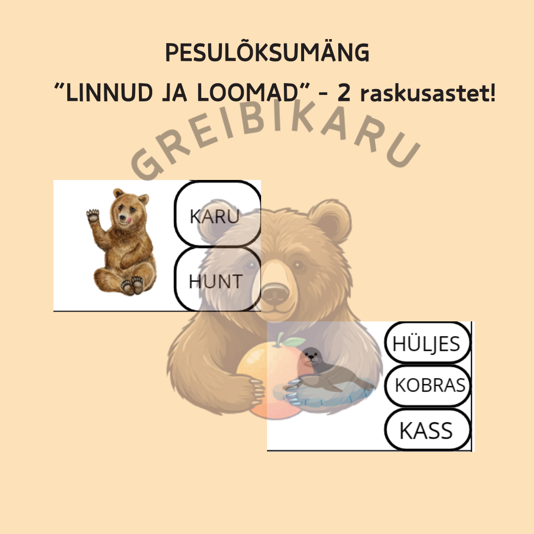 2 pesulõksumängu "Linnud ja loomad" - eri raskusastmed