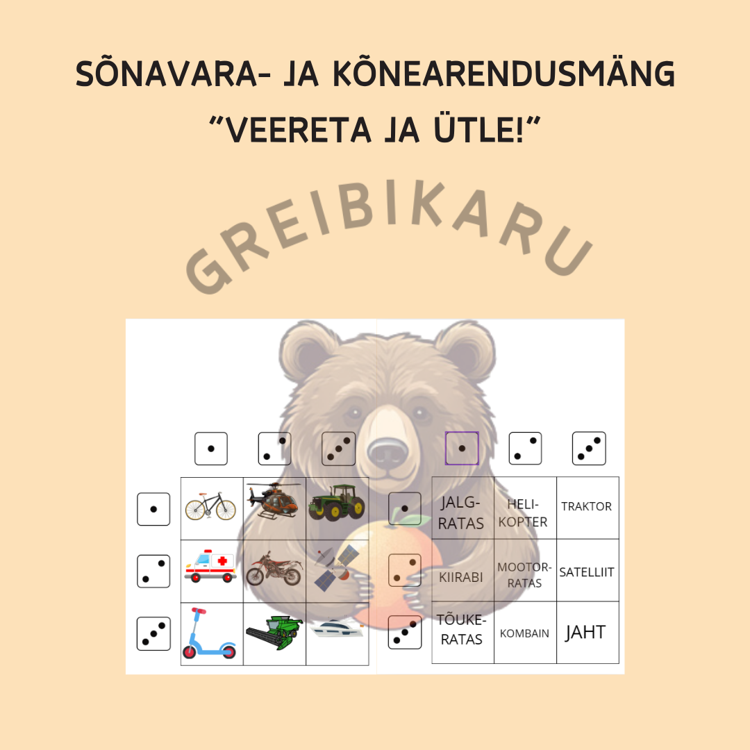 Sõnavara- ja kõnearendusmäng "Veereta ja ütle! - transport