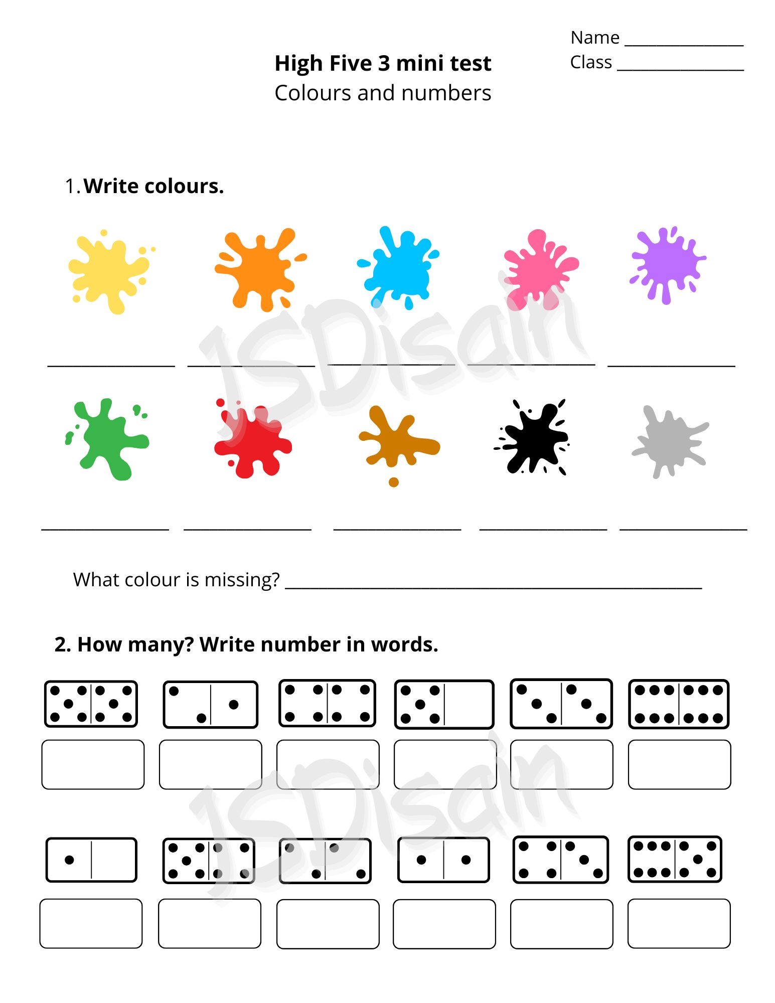 Colours and numbers test