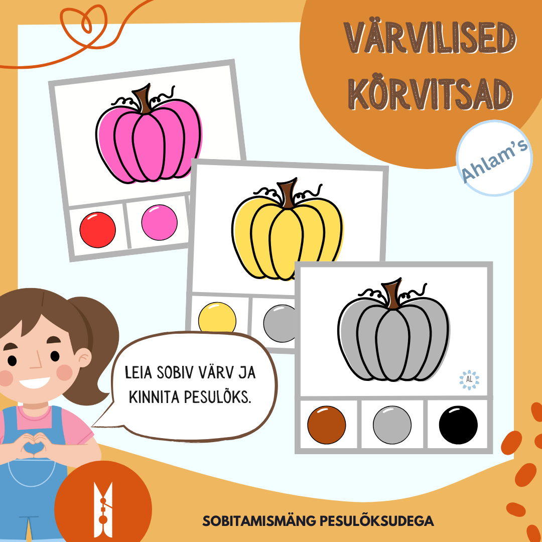 Leia sobiv (mäng pesulõksudega) - "Värvilised kõrvitsad"