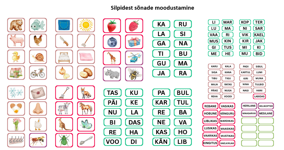 Silpidest sõnade moodustamine (pildi- ja silbi- ja sõnakaartidega)