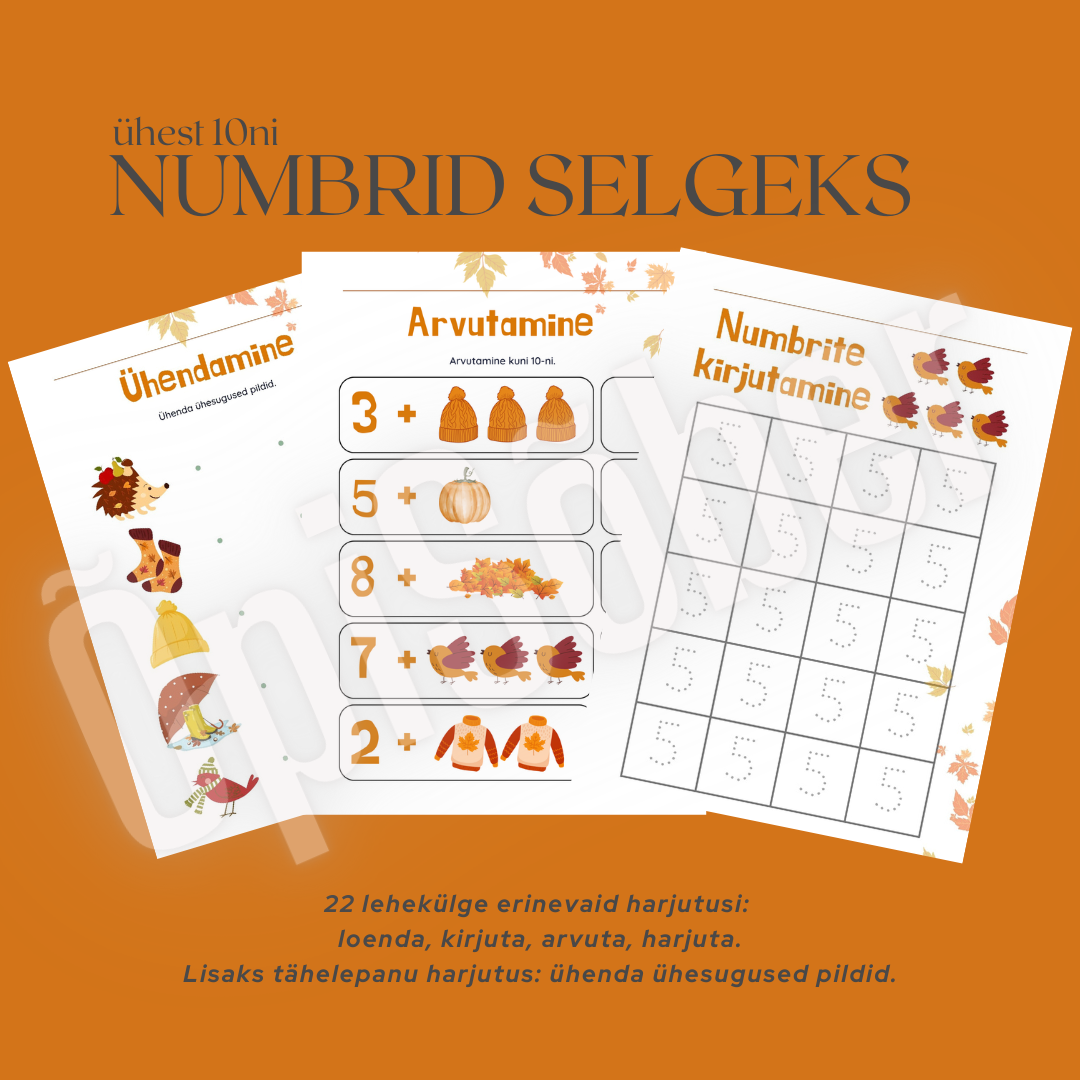Numbrid selgeks ühest 10ni töölehtede komplekt