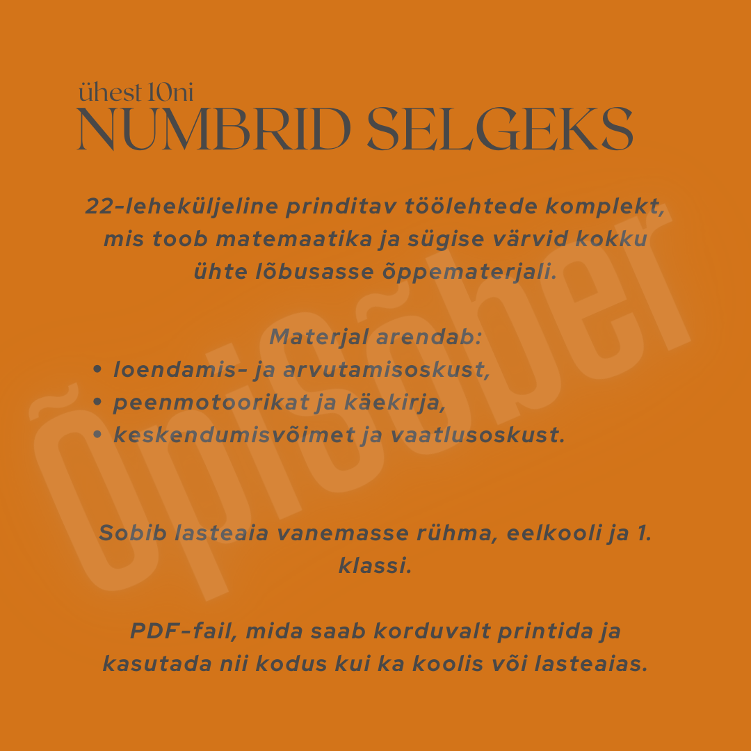 Numbrid selgeks ühest 10ni töölehtede komplekt