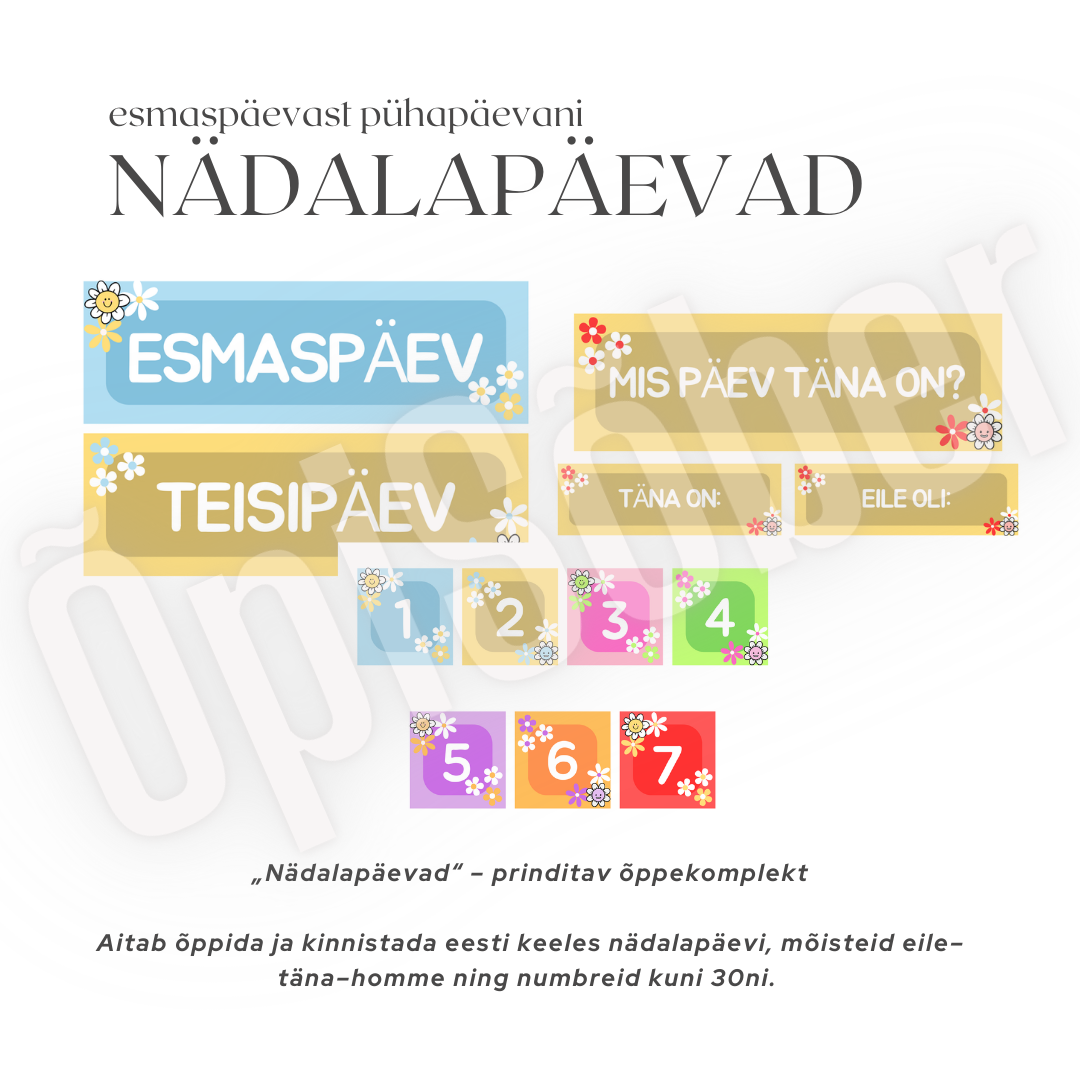 „Nädalapäevad“ – prinditav õppekomplekt