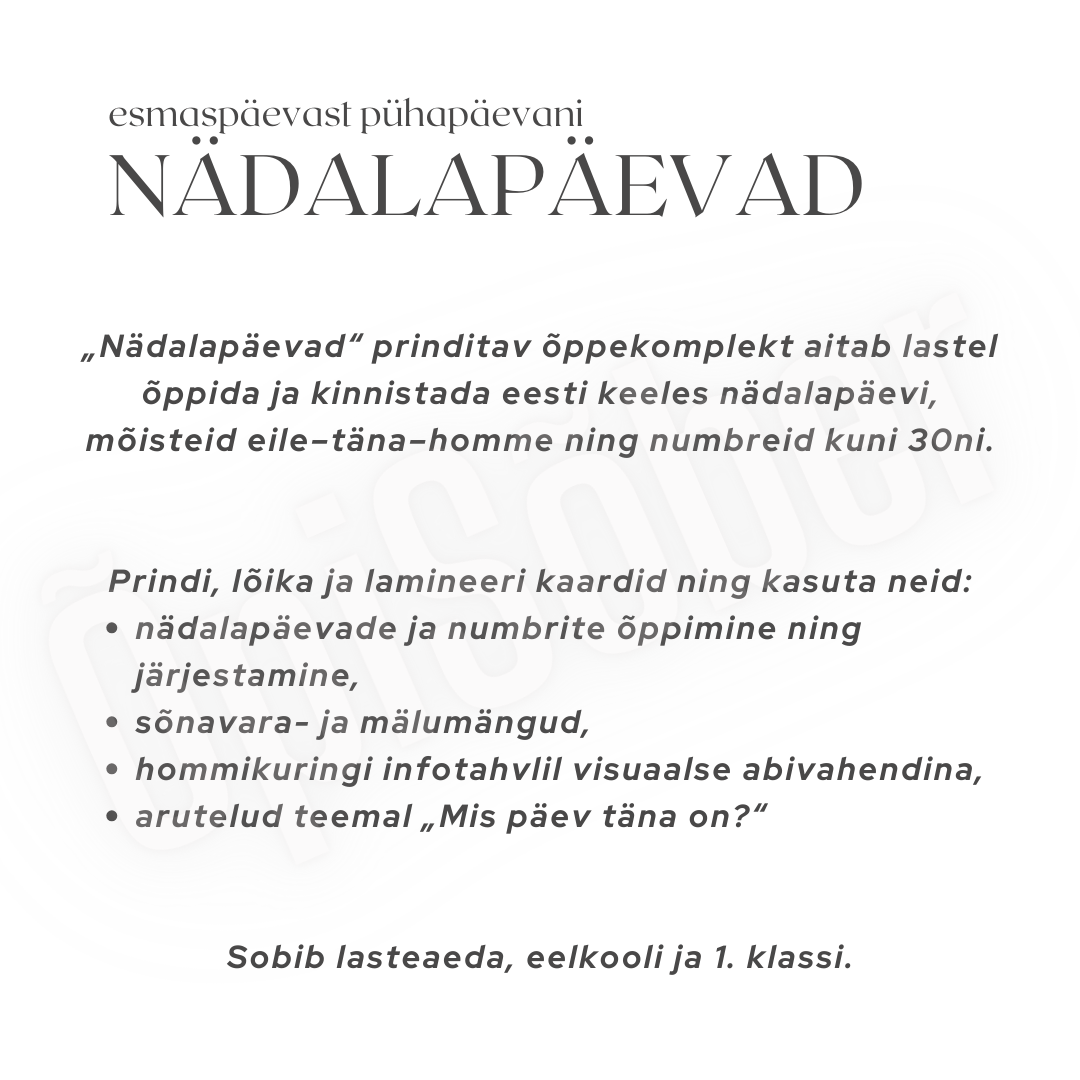 „Nädalapäevad“ – prinditav õppekomplekt - Image 3