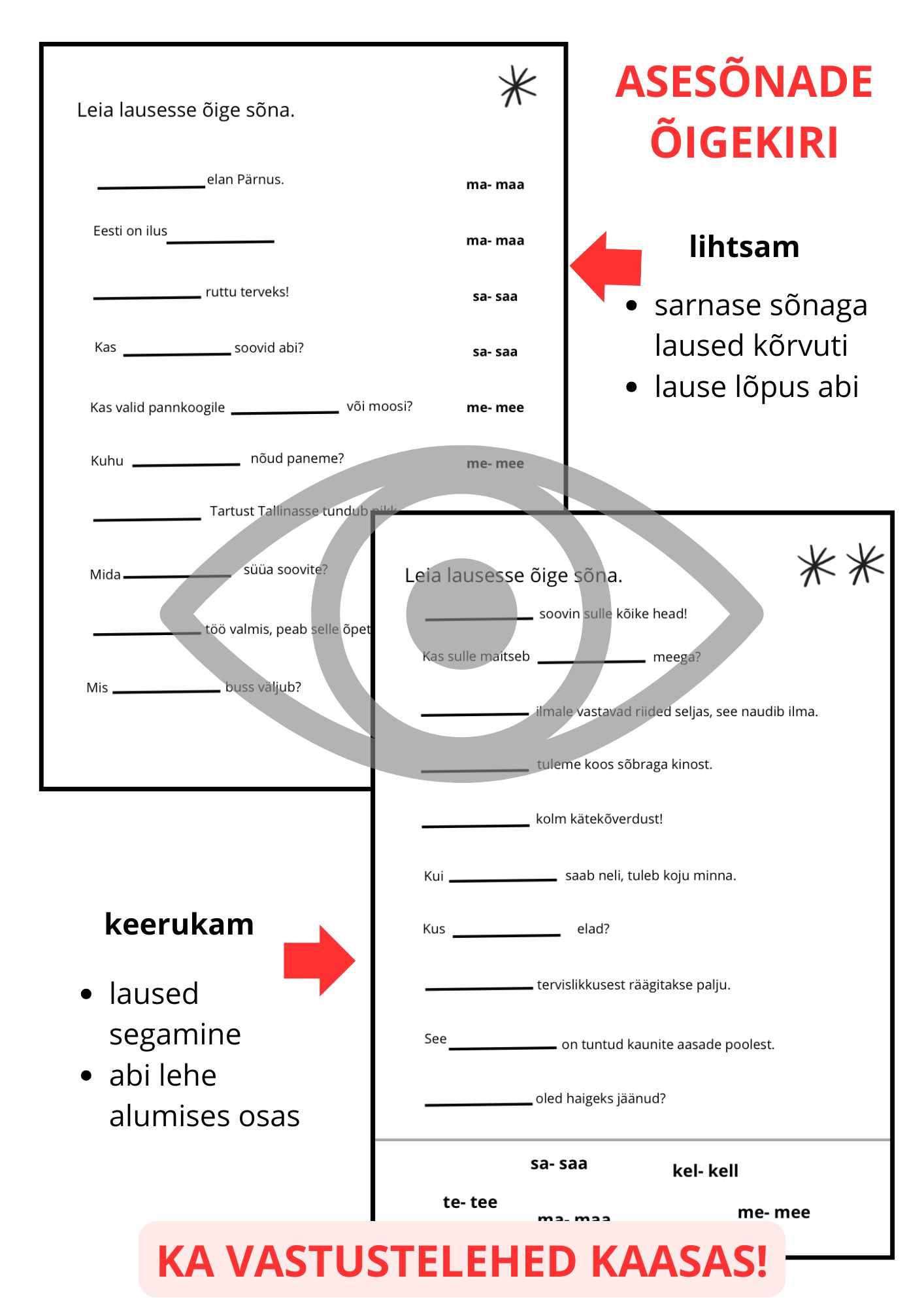 Asesõnade õigekiri (2 raskusastet, vastustega)
