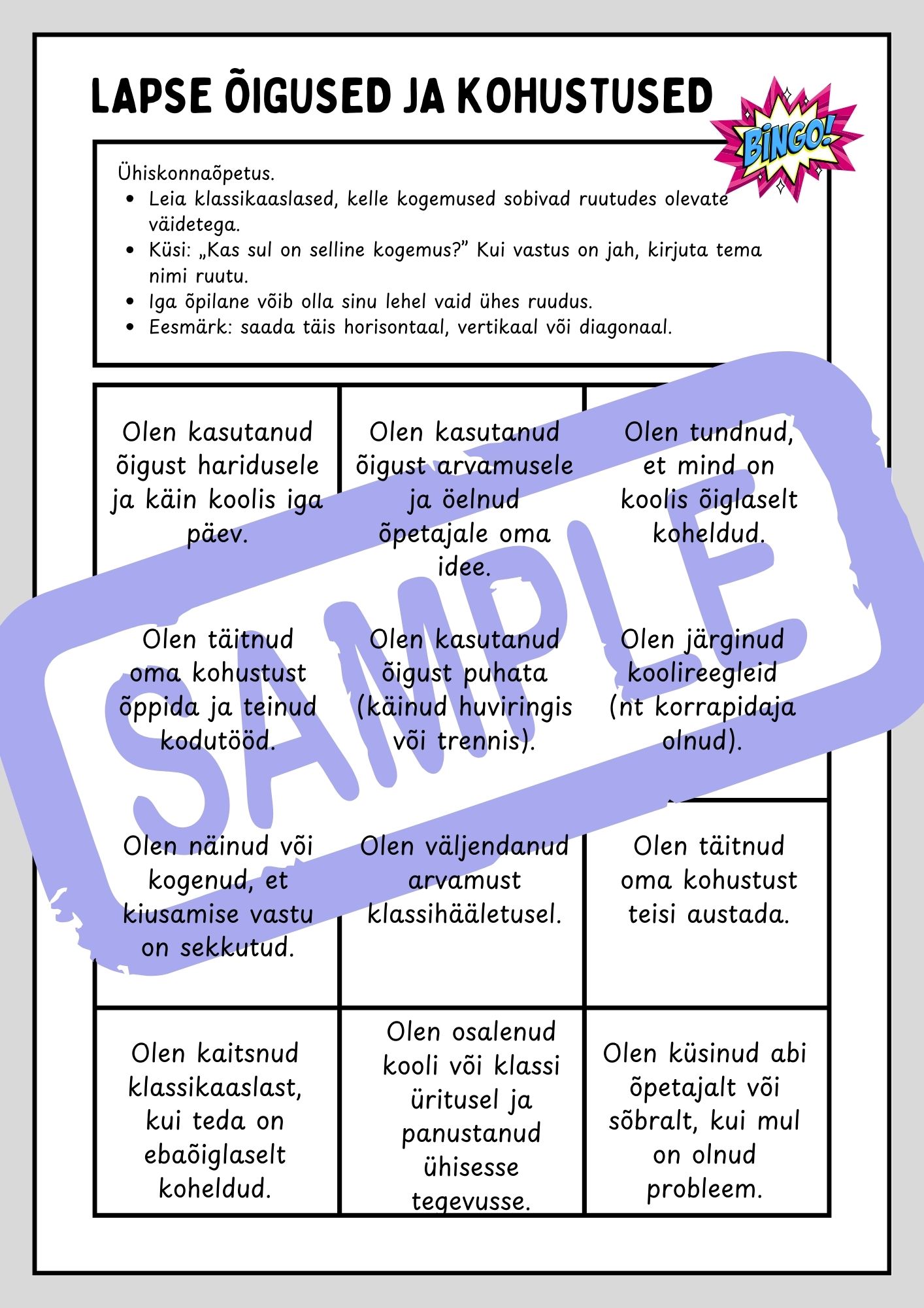 BINGO lapse õigused ja kohustused ühiskonnaõpetus