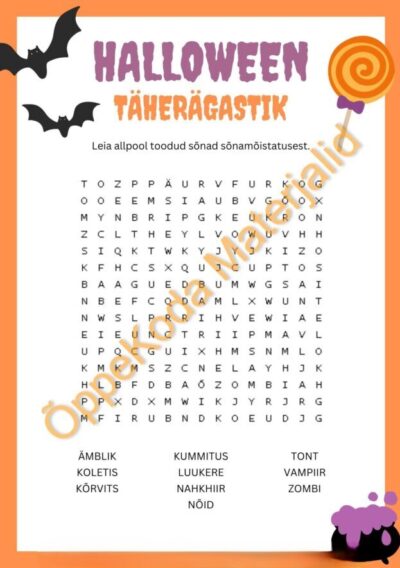 Halloweeni ristsõna ja täherägastik vastustega (2 töölehte)