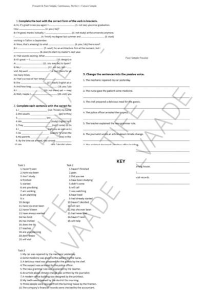 A2+ B1 Grammar - Present and past tenses + past simple passive