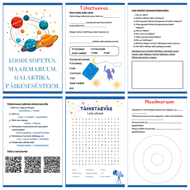 Loodusõpetus. Maailmaruum. Töölehed
