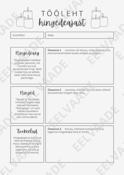 Tööleht hingedeajast (hingedepäev)